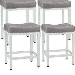 24 inch Bar Stools Set of 4, Upholstered Modern Counter Height Bar Stools for Kitchen Island Modern PU Leather Sadless Stools Chair with Metal Base an