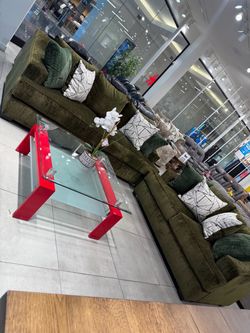 Green Velvet Sofa and Loveseat Set