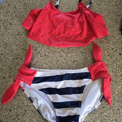 SO Girls Size 12 Swimsuit Bikini 2 Pices Set Red/white/blue
