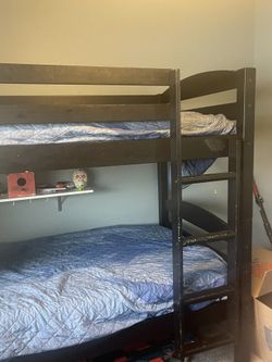 Black Wooden Bunk Bed And Mattresses 