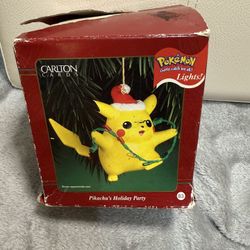 Carlton Cards Pokemon Pikachu's Holiday Party Light Up Christmas Ornament RARE -box is damage but the Pickachu ornament is in prestine condition