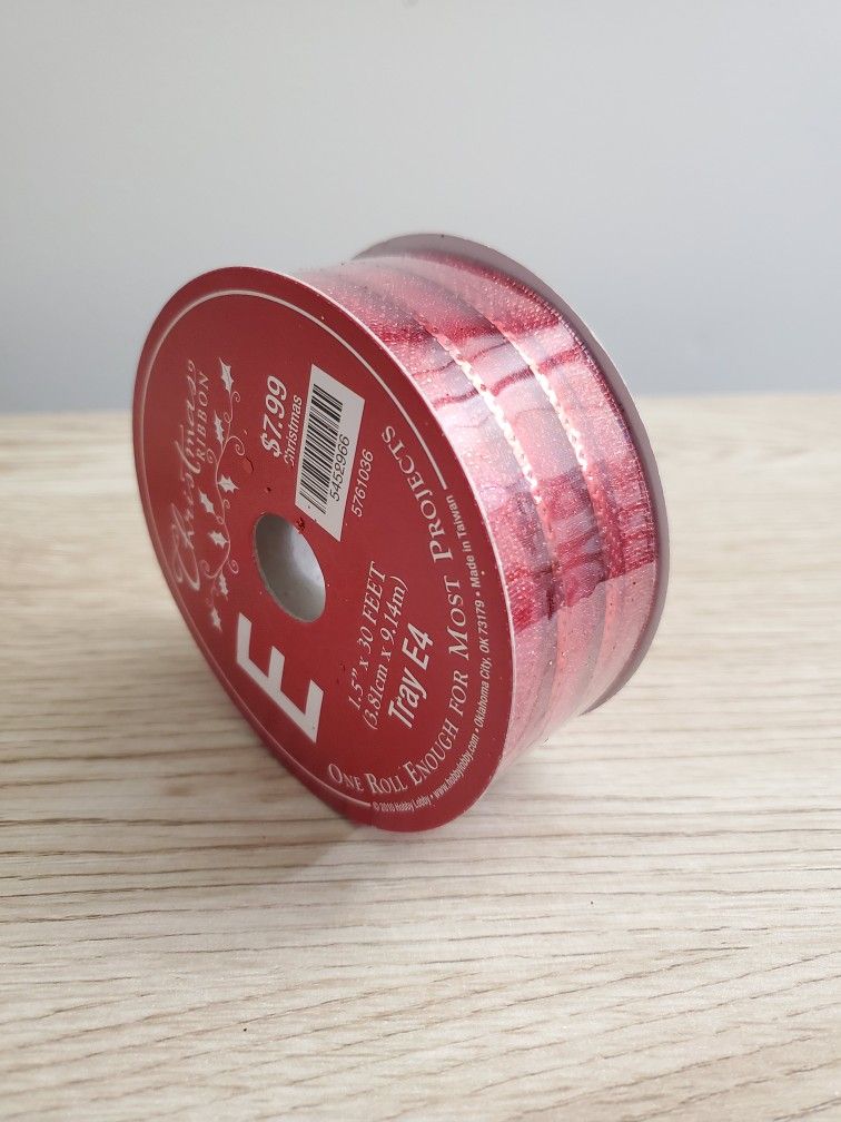 NEW 30' X 1 1/2" Red Wired-Edge Holiday Ribbon