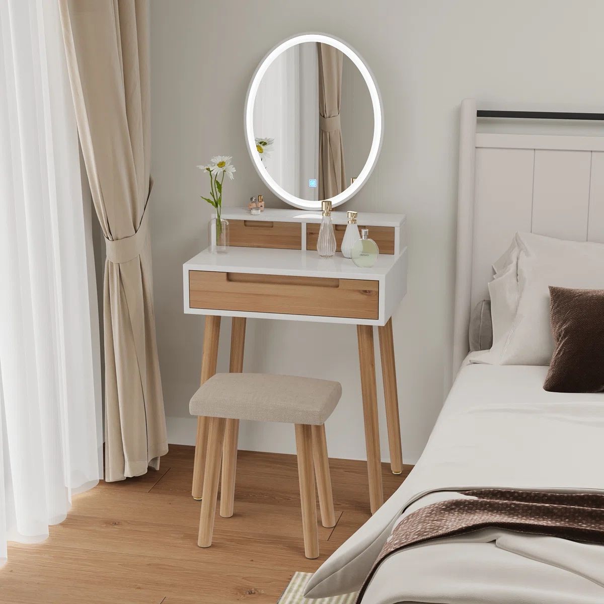 Wayfair Barther Vanity Table Set with Adjustable Brightness Mirror