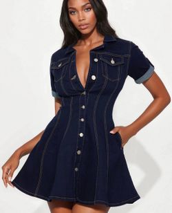 Raven Stretch Denim Mini Dress - Dark Wash