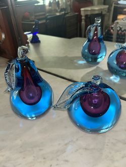 Alfredo Barbini Murano MCM Sommerso Purple Blue Italian Art Glass Fruit Bookends