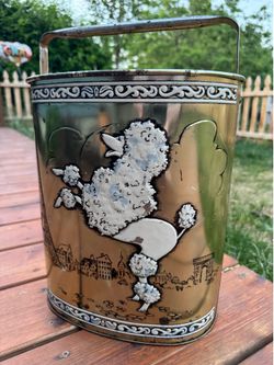 Vintage Mid-Century Weibro Metal Poodle in Paris Trash Can Wastebasket French