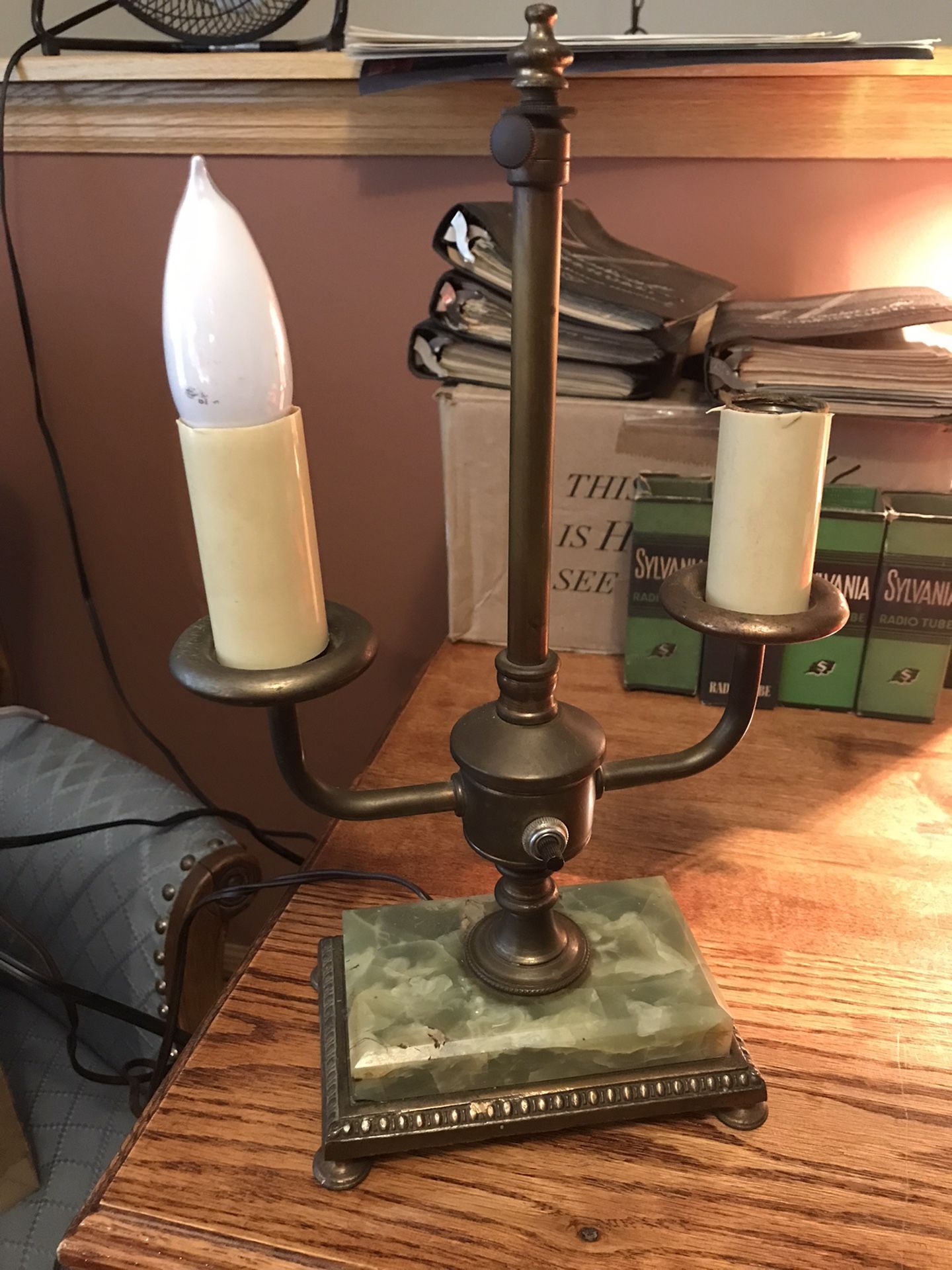 Vintage Marble And Brass Lamp