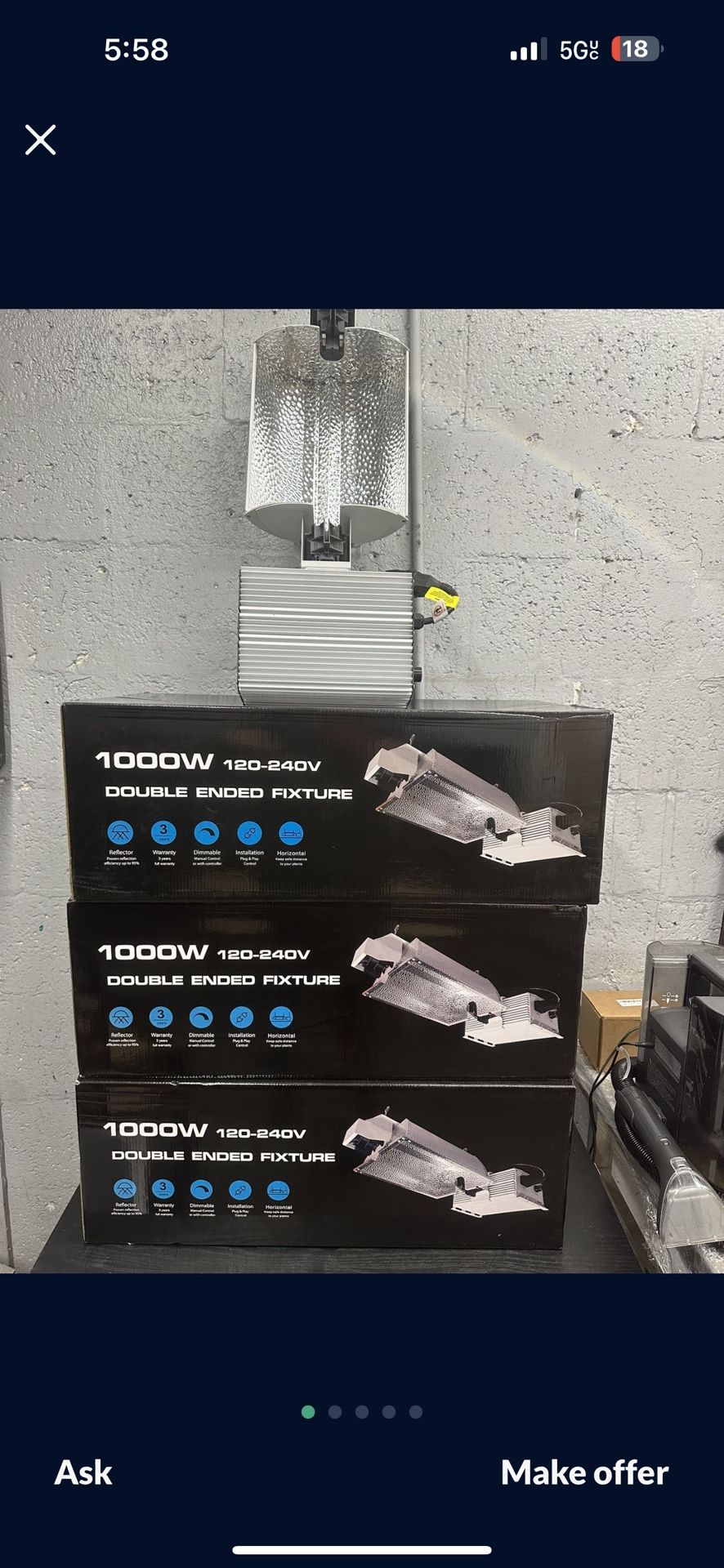 ECO Farm 1000W Dimmable HPS Grow Light Kit Double Ended 97% Reflective Hydroponic Fixture