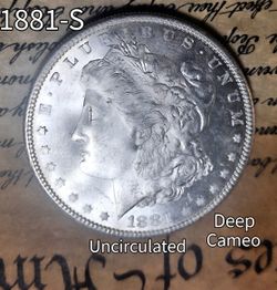 1881-S Morgan Silver Dollar; MS, Cameo, Clean Fields, Mirrored, Full Feathering, Outstanding Piece. 