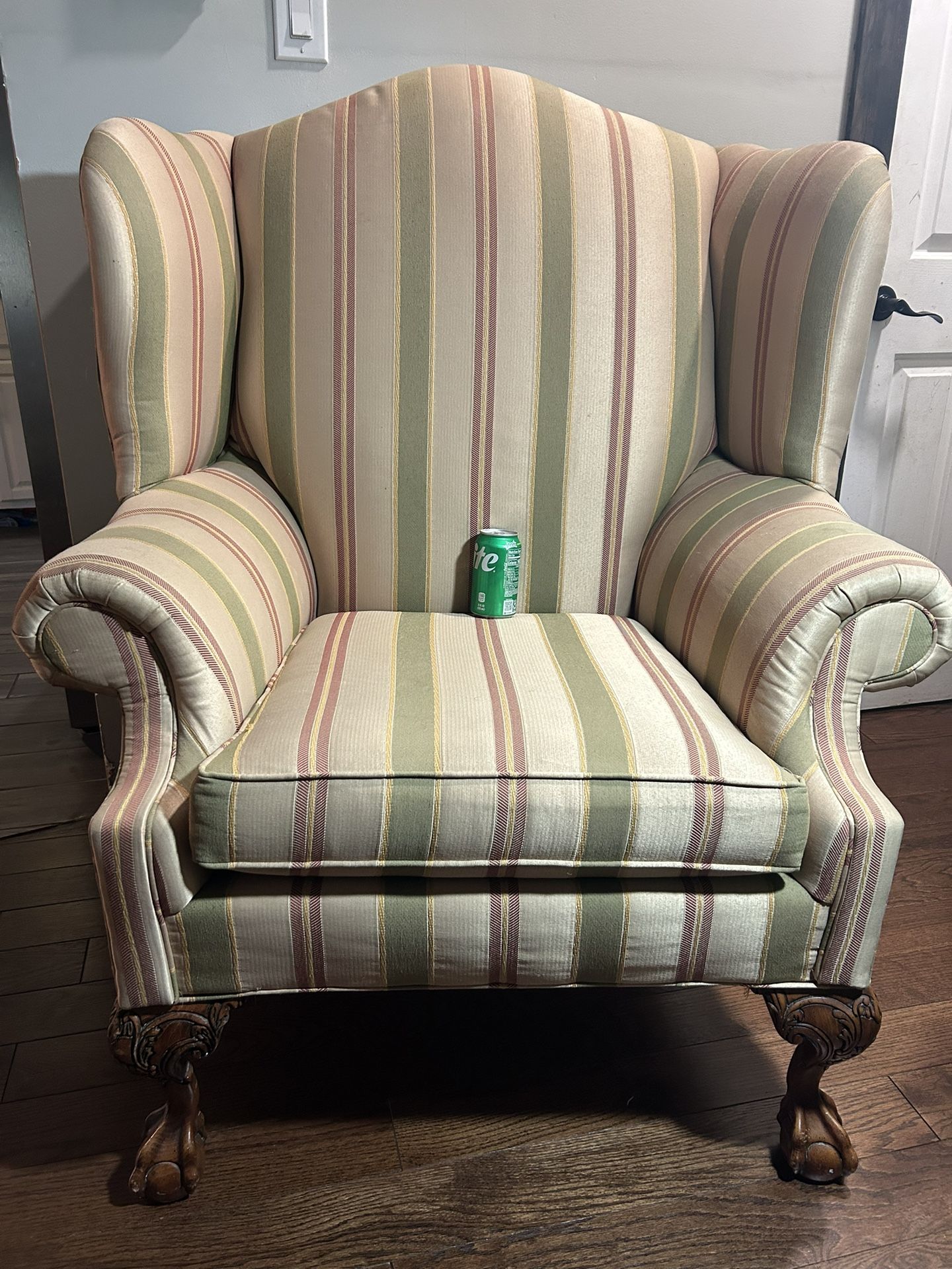 Large Clawfoot Wingback Armchair. Pretty Big. And Matching Ottoman.
