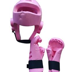 Champion Karate Sparring Gear Helmet & Gloves Pink