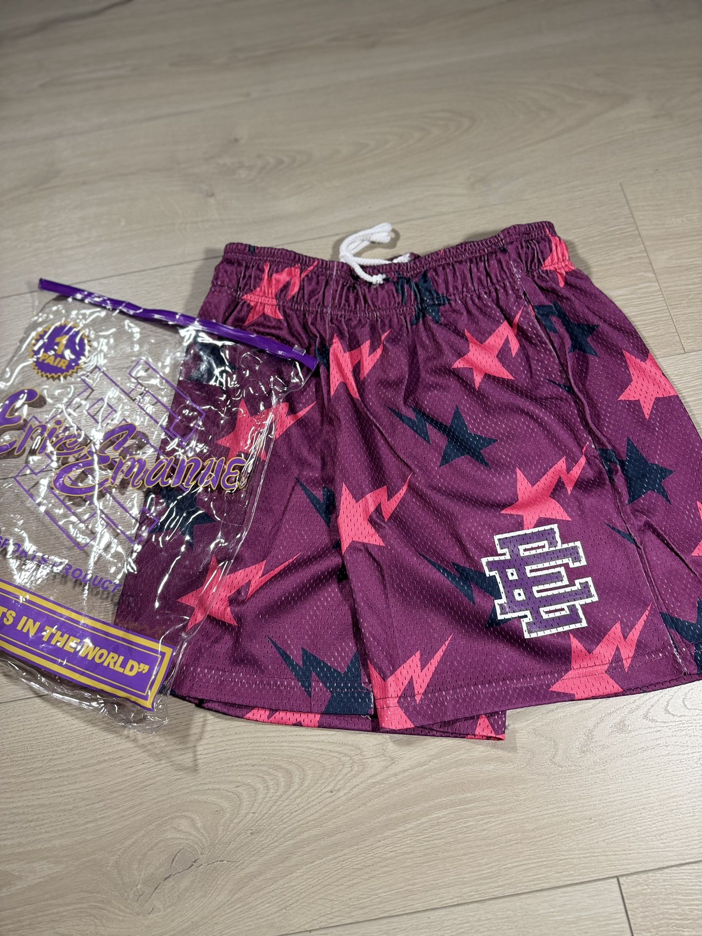 NEW Eric Emanuel EE Basic Short Bape Miami Purple Pink Black Size Small