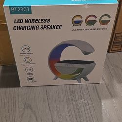 BT2301 Portable Speaker w/ Wireless Charging, FM Radio, USB & AUX White