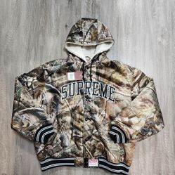SUPREME X MITCHELL & NESS LINED HOODED SATIN REALTREE CAMO JACKET SZ XL NEW🥵🔥🥵