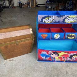 Wooden Chest & Kids 6 Bin Toy Organizer