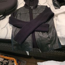 Black Leather Sweater Size Med Real Leather 