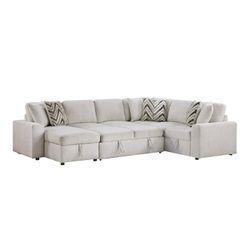 Three Piece Sectional With Hidden Storage And Pop Up Sleeper Pillows Included