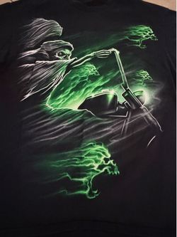Y2K Green-Flamed Grim Reaper Riding a Motorcycle Affliction Large