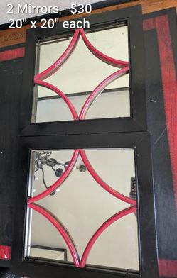 2 Matching Mirrors 20" Square Red and Black
