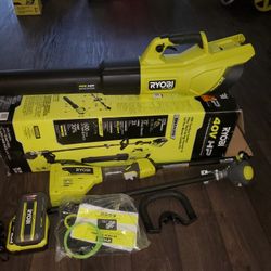 40V HP Brushless 600 CFM 155 MPH Cordless Leaf Blower and Carbon Fiber String Trimmer with 4.0 Ah Battery and Charger