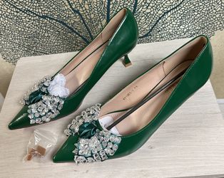 New Women 5.5cm High Heels Bling Rhinestone Bow Pumps Pointed Toe Party Shoes