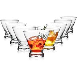 Martini Glasses Set of 8, 8oz Stemless Martini Cocktail Glasses for Margarita, Cosmopolitan, Manhattan, Home Bar, Gimlet, Pisco Sour, Brandy, Crystal 