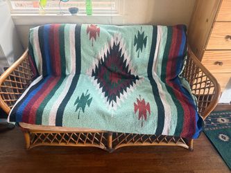 Antique Rattan Wood Loveseat Sofa