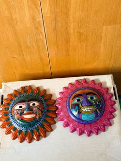 Hand-Painted Ceramic Sun Wall Art – Set of 2