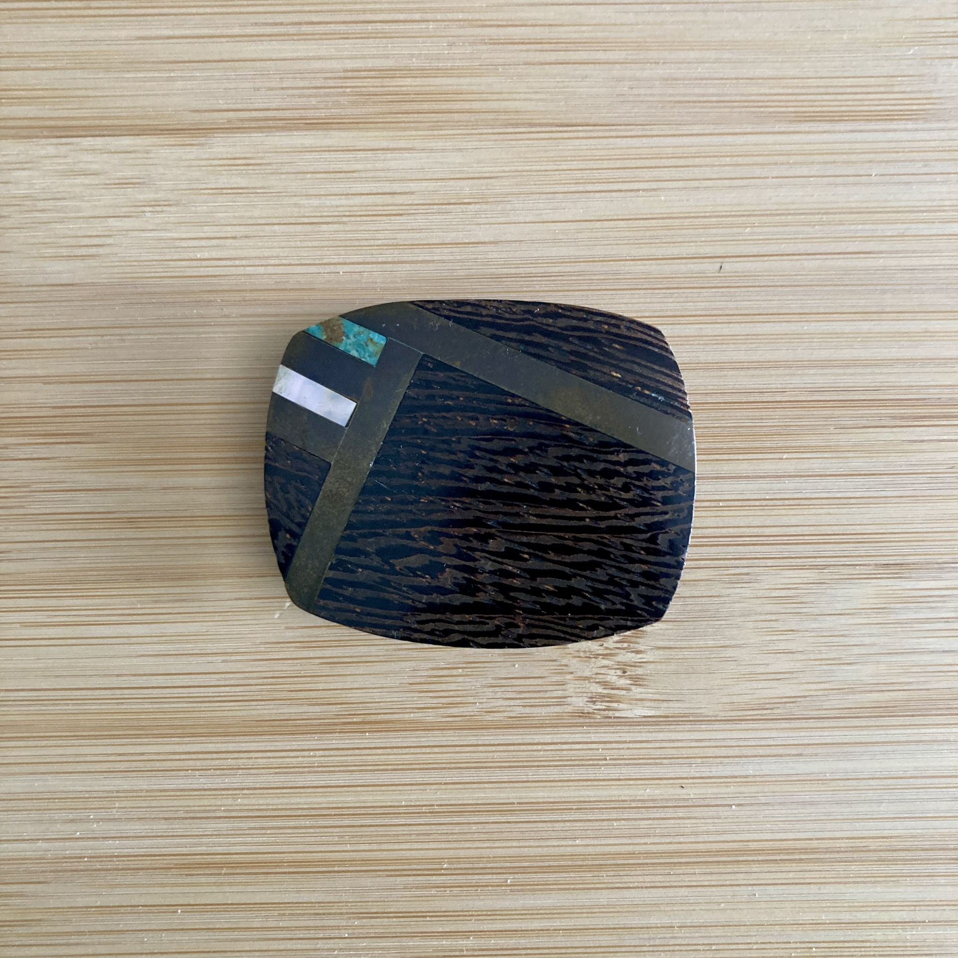 Belt Buckle: Solid Brass Wood Inlay Southwestern Style