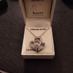 Sterling Silver Heart-shaped Necklace With Diamonds