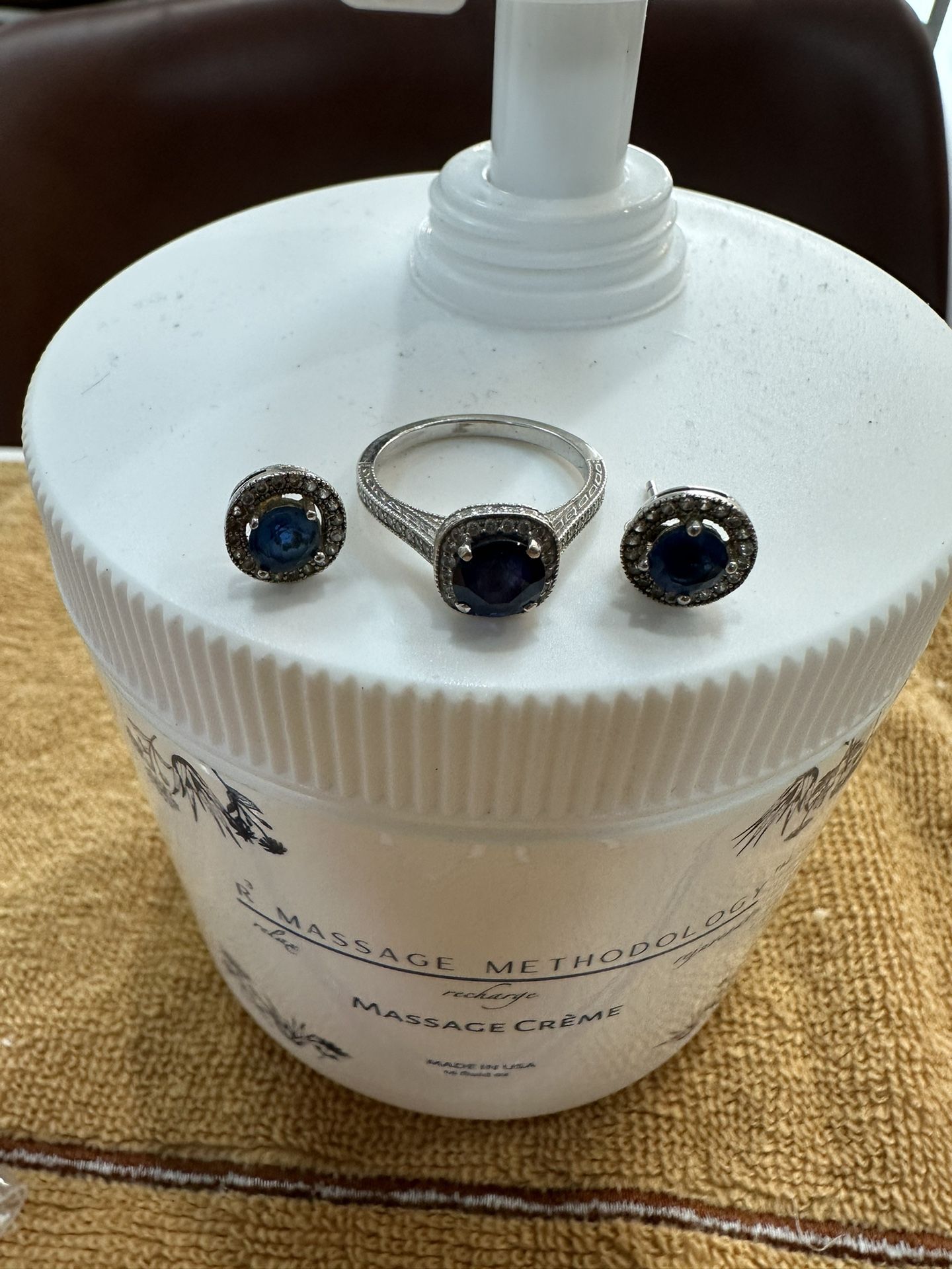 Platinum Sapphire And Diamonds Ring . 14k Gold And Diamonds Sapphire Earrings