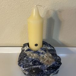 Fountain Factory Stone Tea Light Candle Holder , Blue Calcite 5”x3”