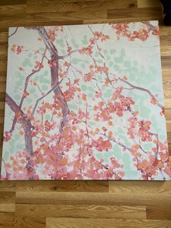 Large Cherry Blossom Floral Canvas Wall Art – Pink & Sage