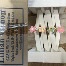 Butterfly 4 Wood Wall Shelves,  Clock, 2 Tissue Dispensers, 2 Soap Dishes, 2 Tumblers, Wall Hanging Pegs, Wire Basket & Flower Shear Curtains