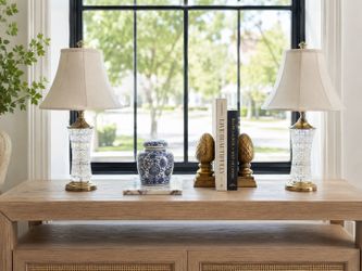 Vintage Pair of Cut Crystal & Brass Table kLamps – Elegant Traditional Style