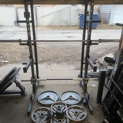 Gym - 280lbs | Squat Rack W/Double Pulley System & Barbell Package Deal!