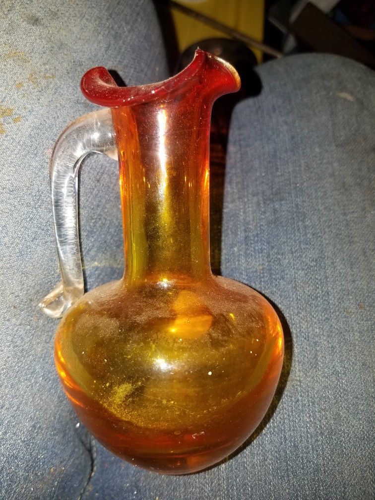 Antique Amber Glass Pitcher