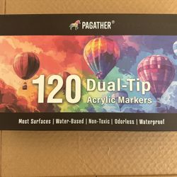 120 Colors Acrylic Paint Markers, Dual Tip Fine Tip and Brush Tip Pens