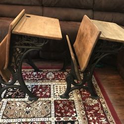 Antique School Desks Sequentially Numbered