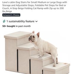 Love's cabin Dog Stairs for Small Medium or Large Dogs with Storage and Adjustable Steps, Foldable Pet Steps for Bed or Couch, 4-Step Beige Folding Ca