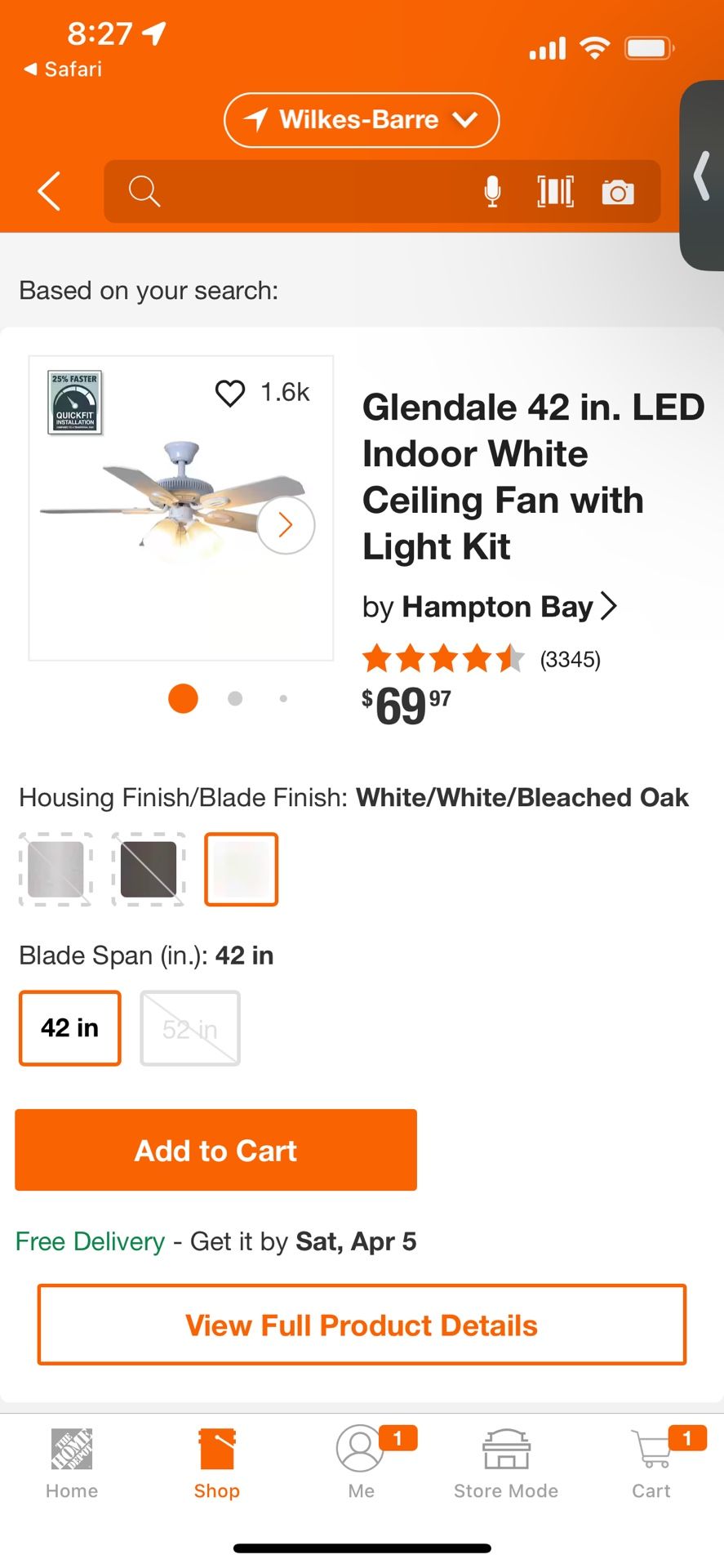Hampton Bay Ceiling Can 42” White