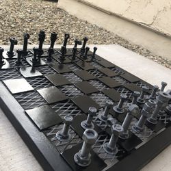 Custom Industrial Welded Steel Chessboard – One of a Kind