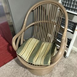 Vintage Bamboo Rattan Swivel Chair with Cushion