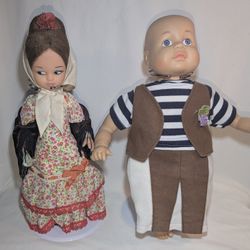 Vintage 11" Spanish Doll Soft Vinyl Face & Boy Doll Lot of 2 - Unique Clothes