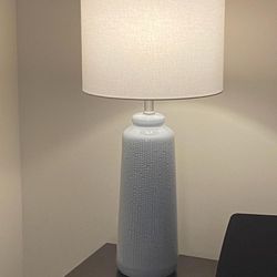 Modern Farmhouse Table Lamp With Light Blue Textured Ceramic Base And White Linen Shade H25.5"