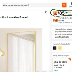 29.5 in. W x 39.5 in. H Rectangular Aluminum Alloy Framed Modern Gold Wall Mirror. 136