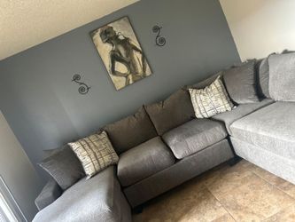 Gray Fabric Sectional Sofa with Throw Pillows