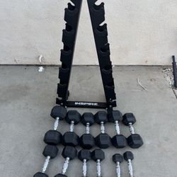 Inspire Fitness Rubber Hex Dumbbell Weight Set with Rack 210 lbs 5-30 firm price 