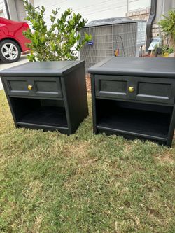 Pair of Black Nightstands with Gold Knobs