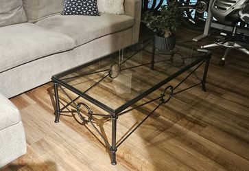 Glass Top Coffee Table with Black Metal Frame